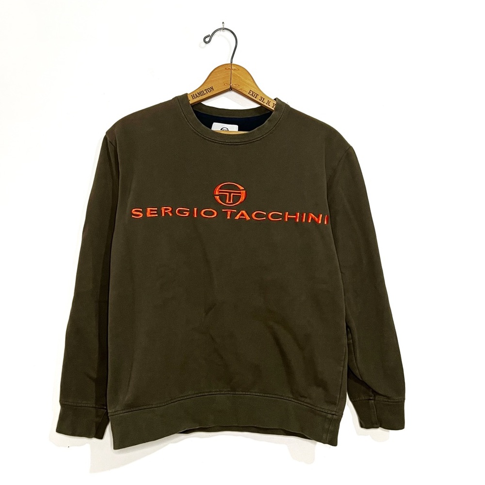 Sergio Tacchini Olive Green Crewneck Sweatshirt with Orange Logo